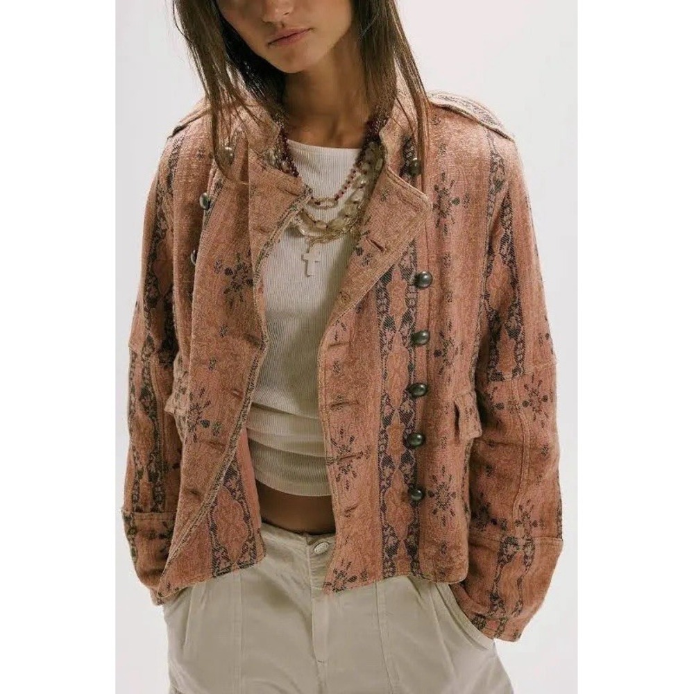 Free People James Jacquard Military Blazer XS Big Bloom Mauve Pink NWOT Flaw